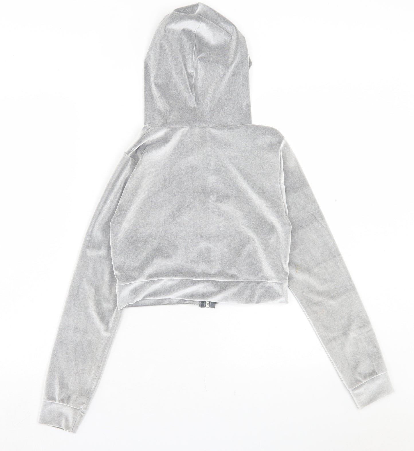 PRETTYLITTLETHING Womens Grey Polyester Full Zip Hoodie Size 6 Zip - Crop