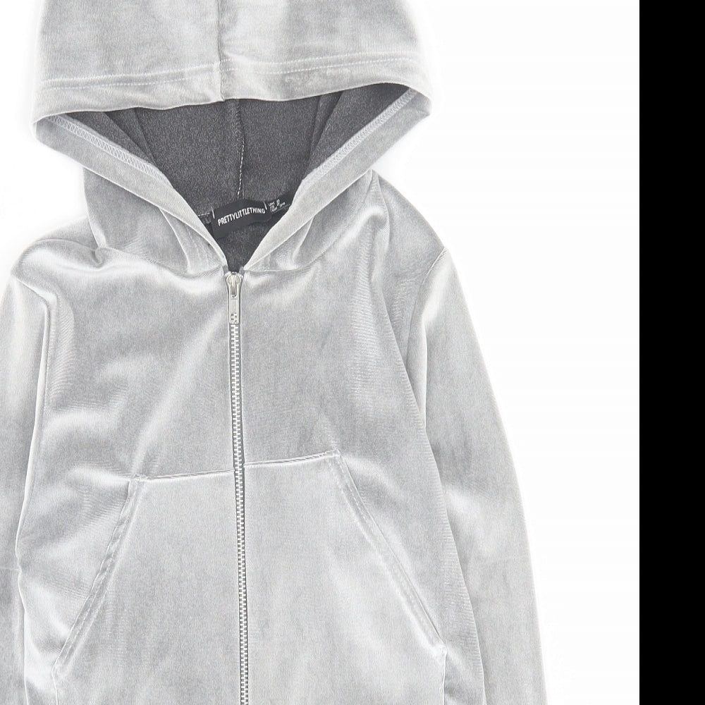 PRETTYLITTLETHING Womens Grey Polyester Full Zip Hoodie Size 6 Zip - Crop