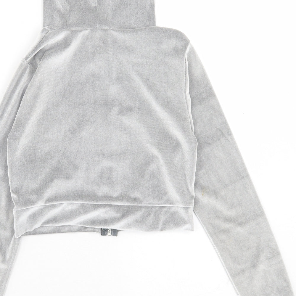 PRETTYLITTLETHING Womens Grey Polyester Full Zip Hoodie Size 6 Zip - Crop