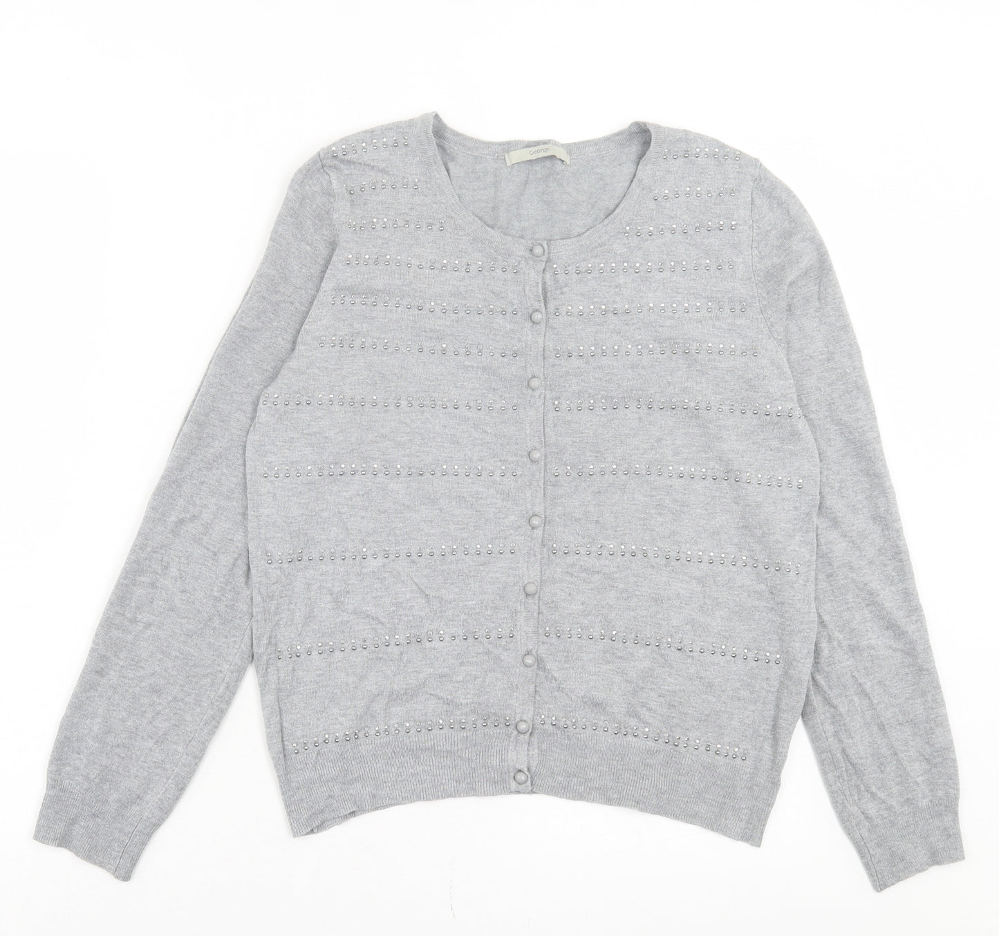 George Womens Grey Crew Neck Viscose Cardigan Jumper Size 14