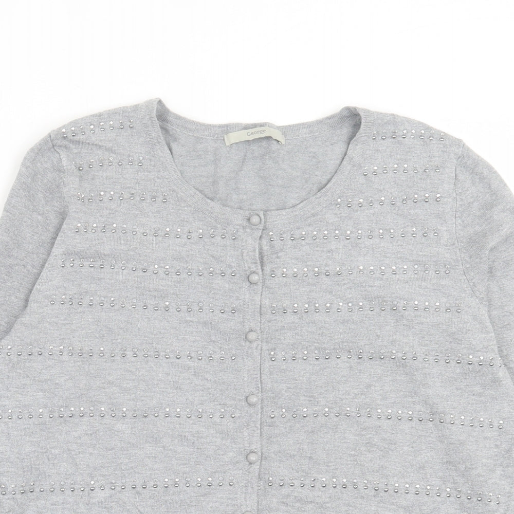 George Womens Grey Crew Neck Viscose Cardigan Jumper Size 14
