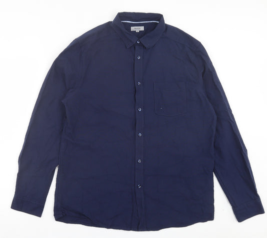 George Mens Blue Cotton Button-Up Size L Collared Button - Pocket Detail