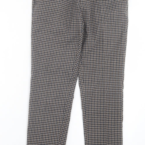 F&F Mens Brown Plaid Polyester Trousers Size 30 in L28 in Regular Hook & Eye
