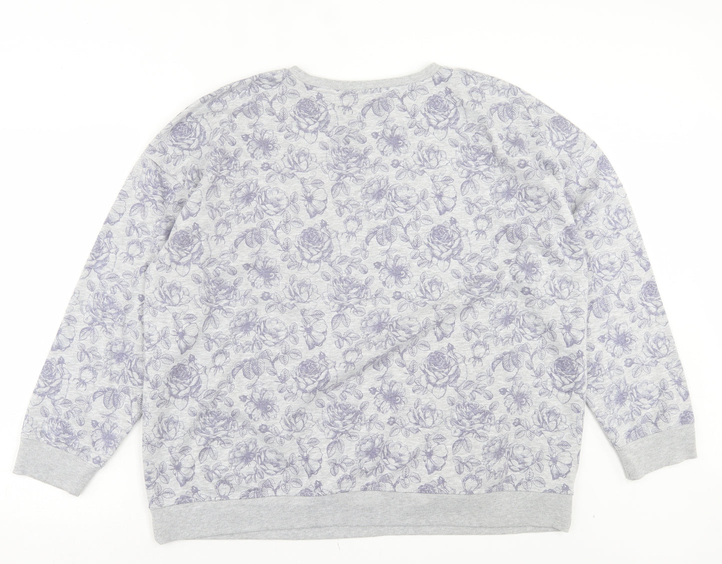 George Womens Grey Floral Cotton Pullover Sweatshirt Size 22 Pullover