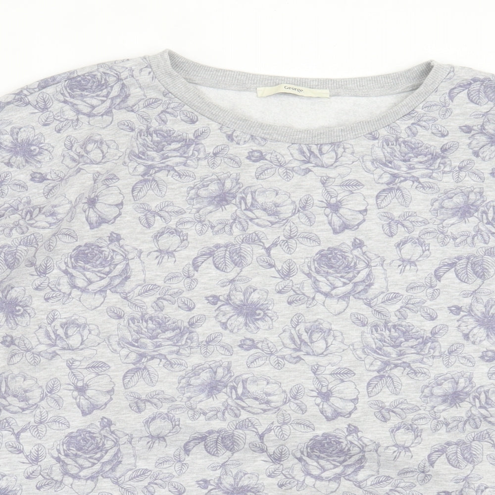 George Womens Grey Floral Cotton Pullover Sweatshirt Size 22 Pullover