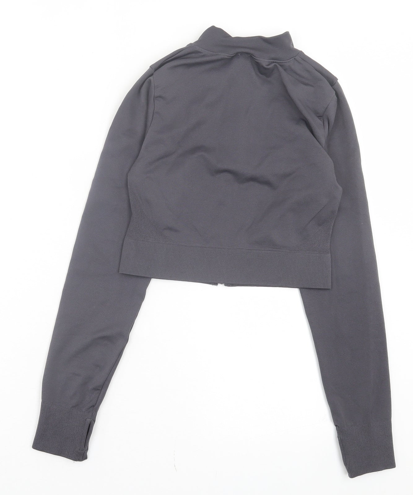 George Womens Grey Nylon Cropped Casual Size S Crew Neck Zip