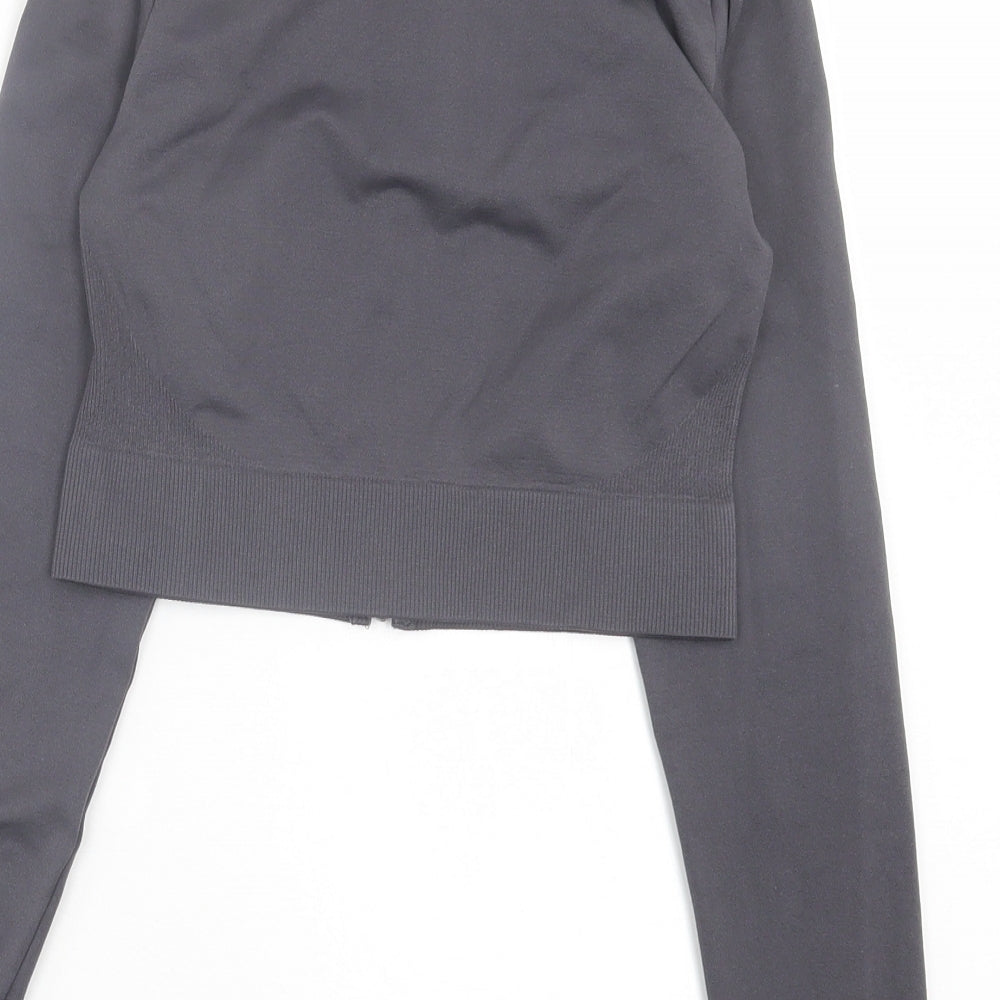 George Womens Grey Nylon Cropped Casual Size S Crew Neck Zip
