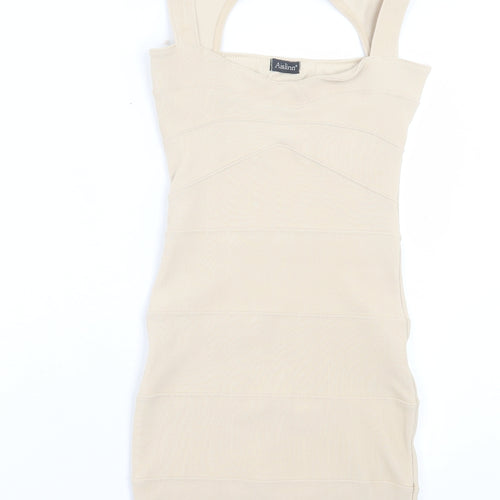 Aislinn Womens Beige Polyester Bodycon Size 10 Halter Pullover