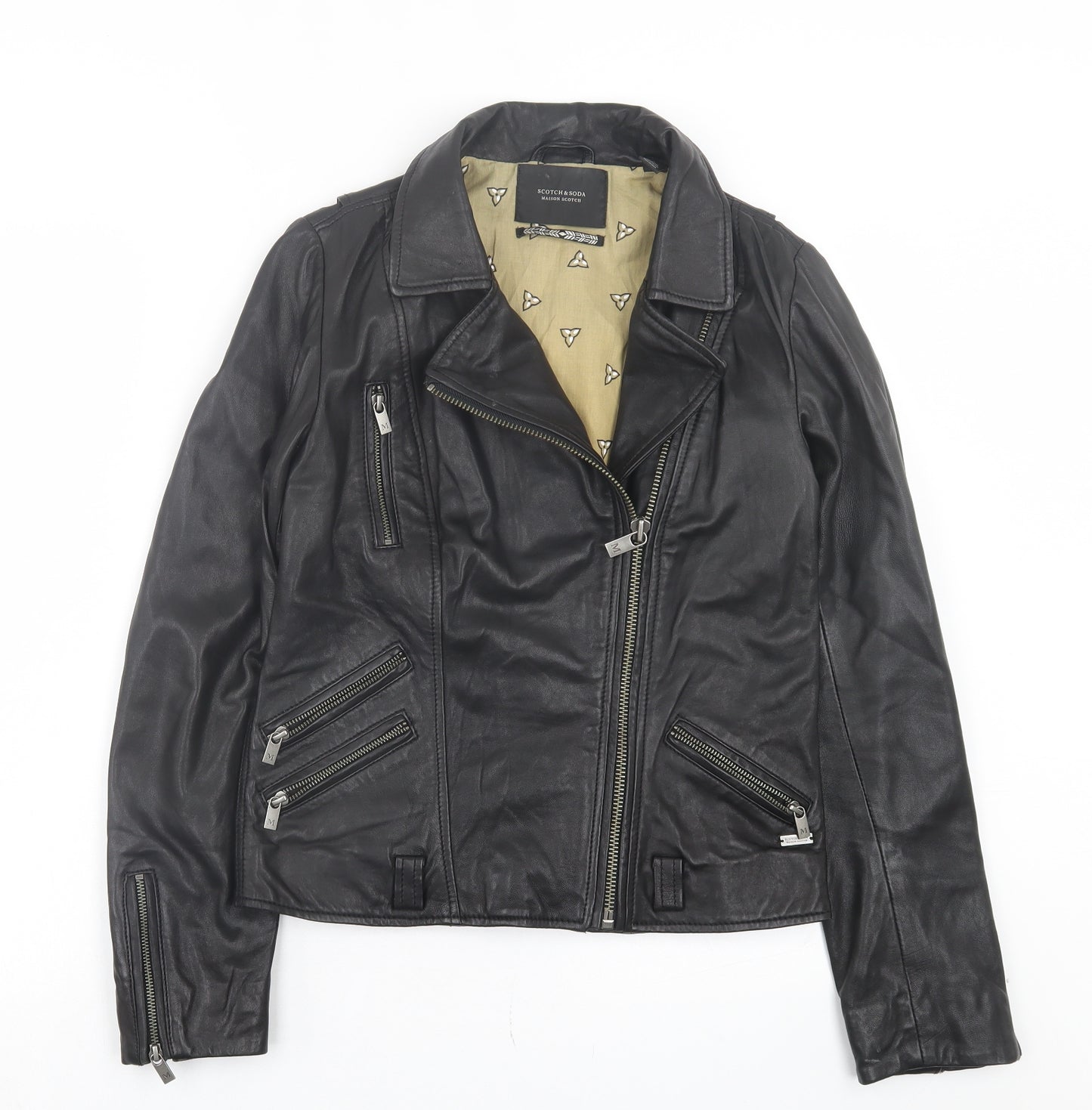 Maison Scotch Womens Black Biker Jacket Size 8 Zip