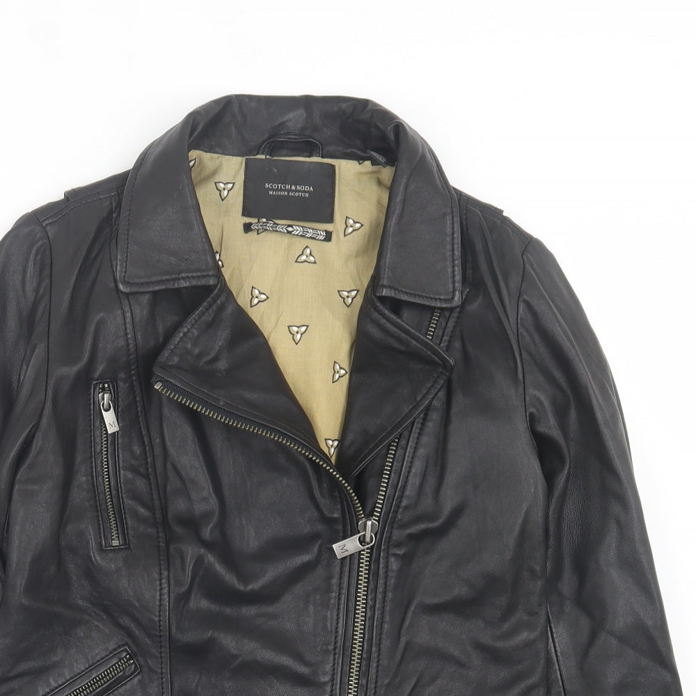 Maison Scotch Womens Black Biker Jacket Size 8 Zip