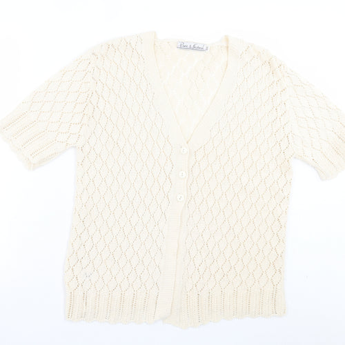 Pure & Natural Womens Ivory V-Neck Argyle/Diamond Acrylic Cardigan Jumper Size 2XL