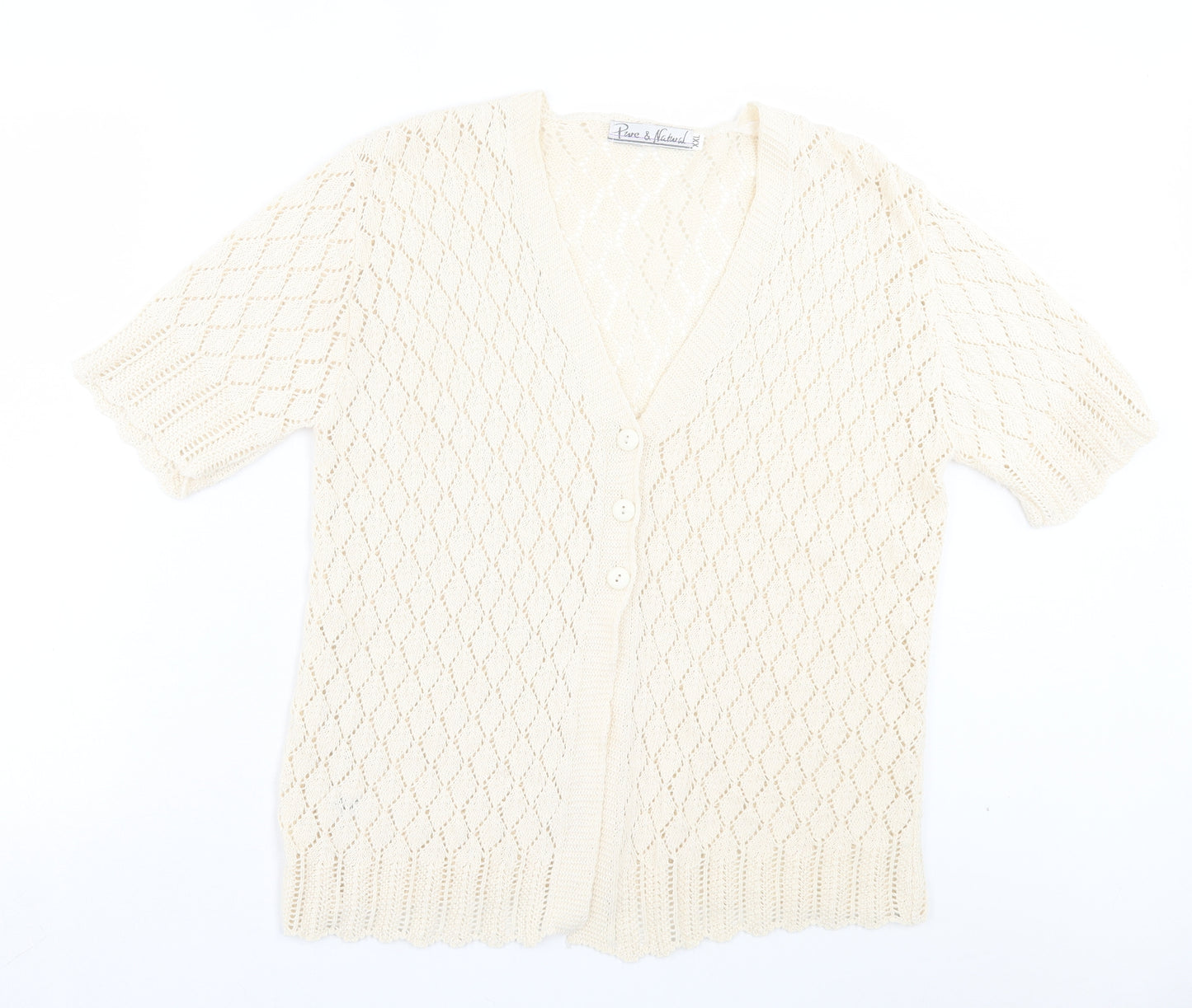 Pure & Natural Womens Ivory V-Neck Argyle/Diamond Acrylic Cardigan Jumper Size 2XL
