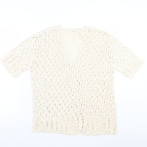 Pure & Natural Womens Ivory V-Neck Argyle/Diamond Acrylic Cardigan Jumper Size 2XL