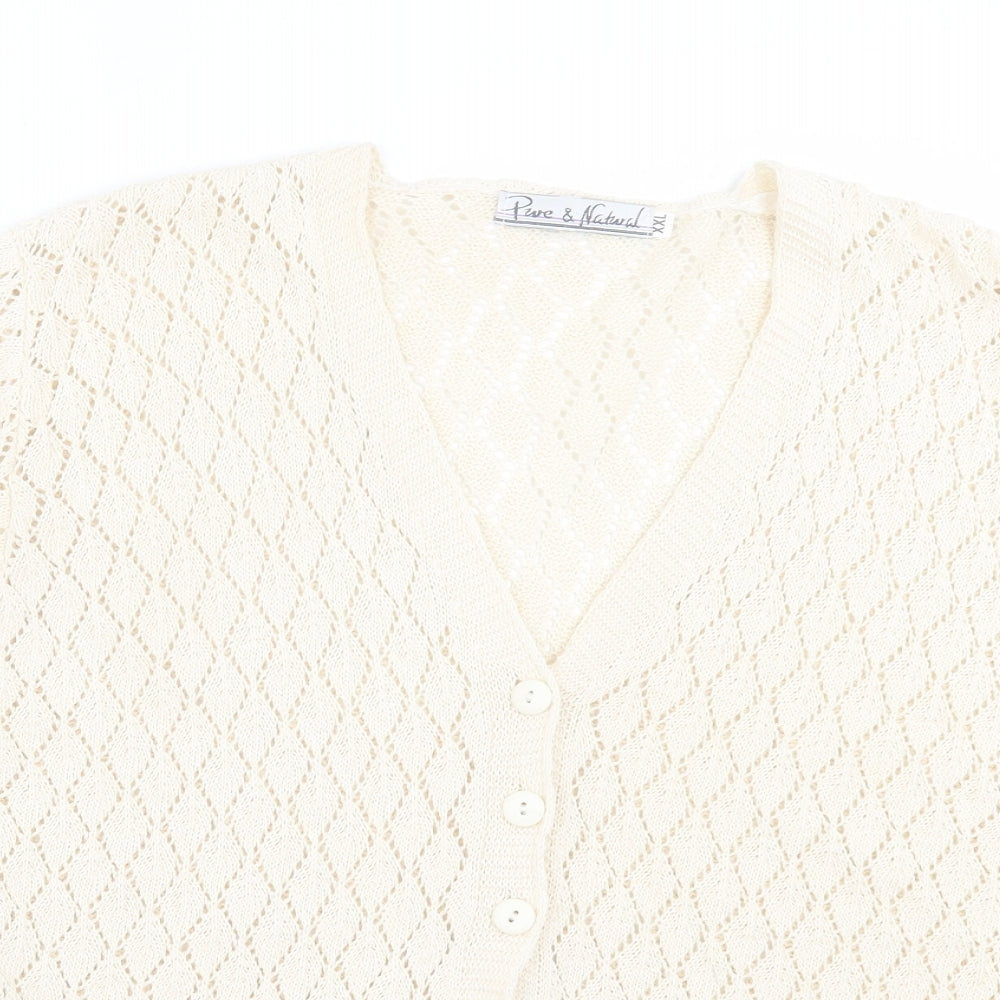 Pure & Natural Womens Ivory V-Neck Argyle/Diamond Acrylic Cardigan Jumper Size 2XL