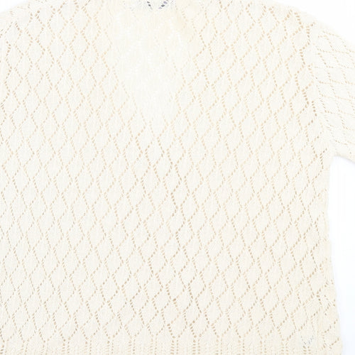 Pure & Natural Womens Ivory V-Neck Argyle/Diamond Acrylic Cardigan Jumper Size 2XL