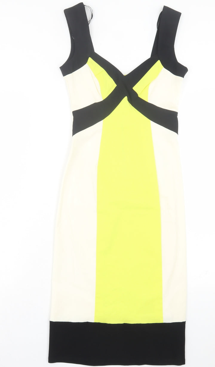 Julien Macdonald Womens Multicoloured Colourblock Polyamide A-Line Size 8 V-Neck Zip