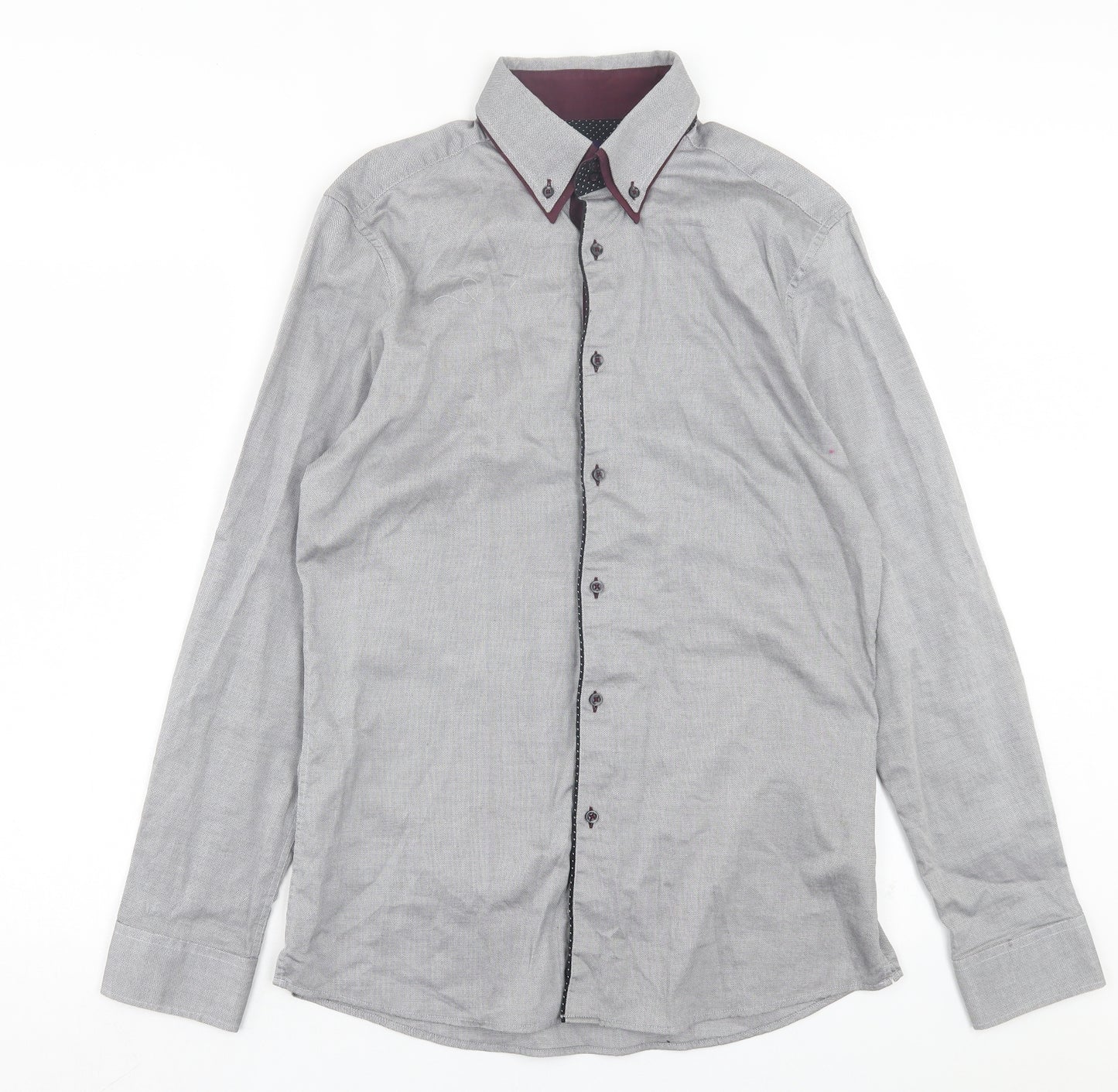 NEXT Mens Grey Cotton Button-Up Size 16 Collared Button