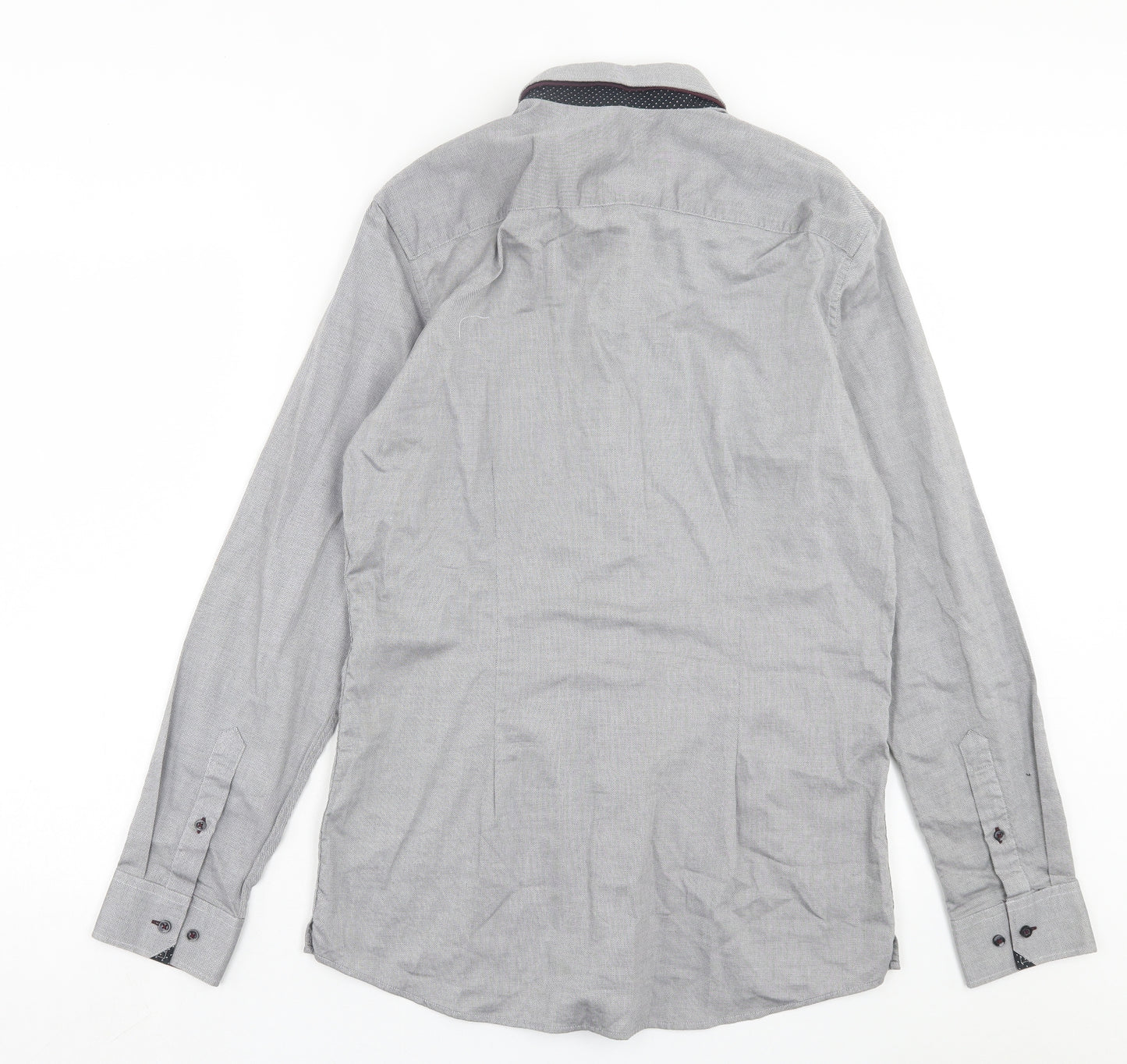 NEXT Mens Grey Cotton Button-Up Size 16 Collared Button