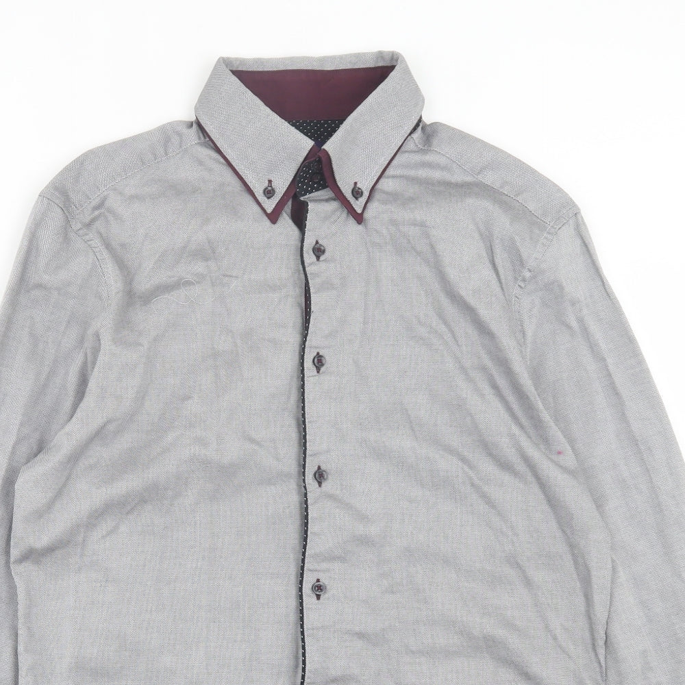 NEXT Mens Grey Cotton Button-Up Size 16 Collared Button