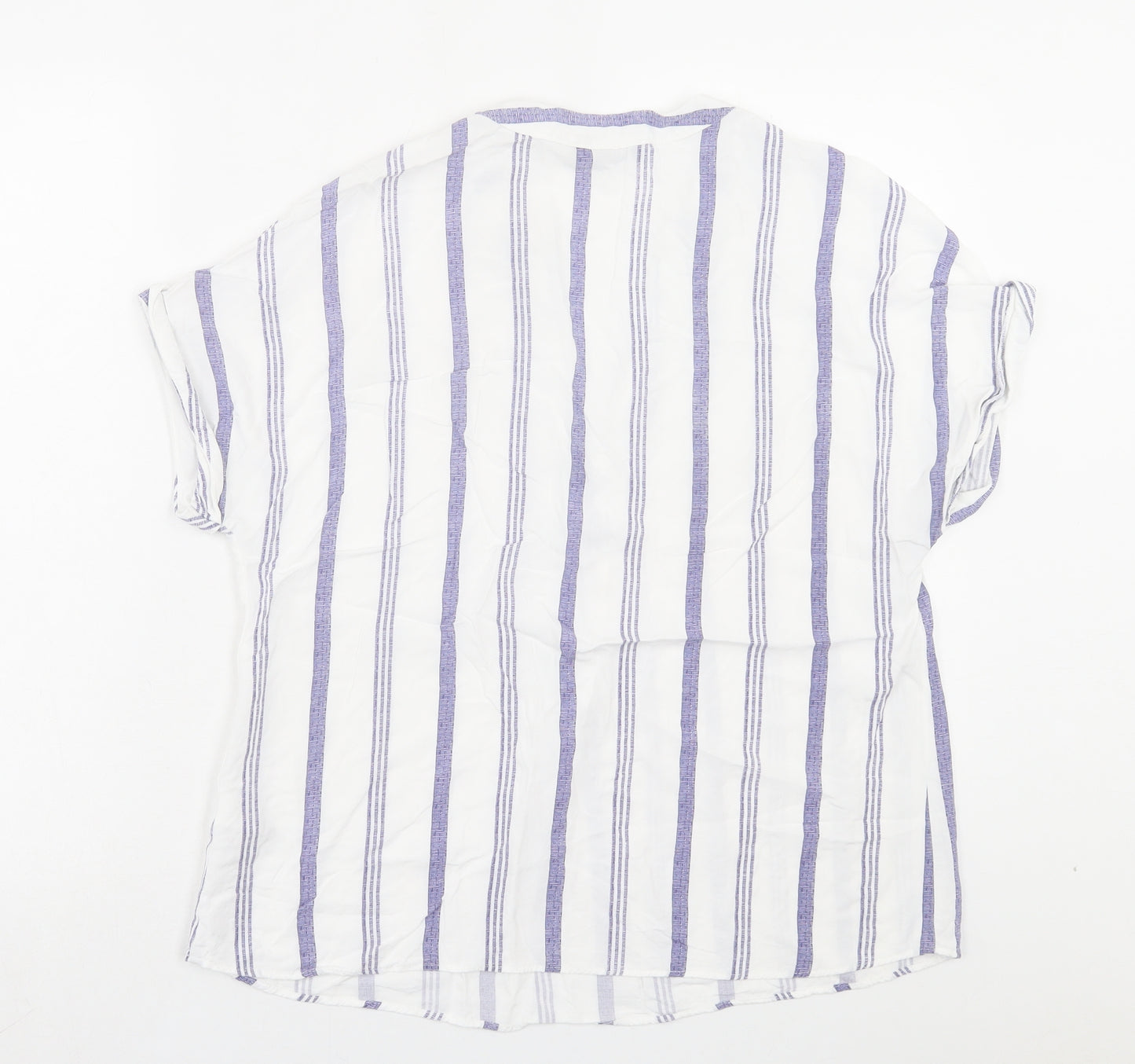 Primark Womens White Striped Viscose Basic T-Shirt Size 14 V-Neck