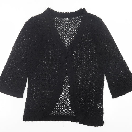 Casamia Womens Black V-Neck Cotton Cardigan Jumper Size S