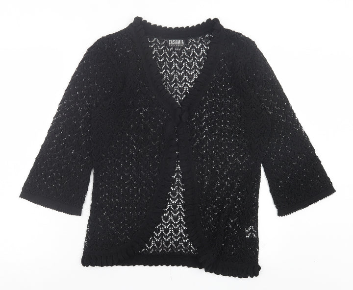 Casamia Womens Black V-Neck Cotton Cardigan Jumper Size S