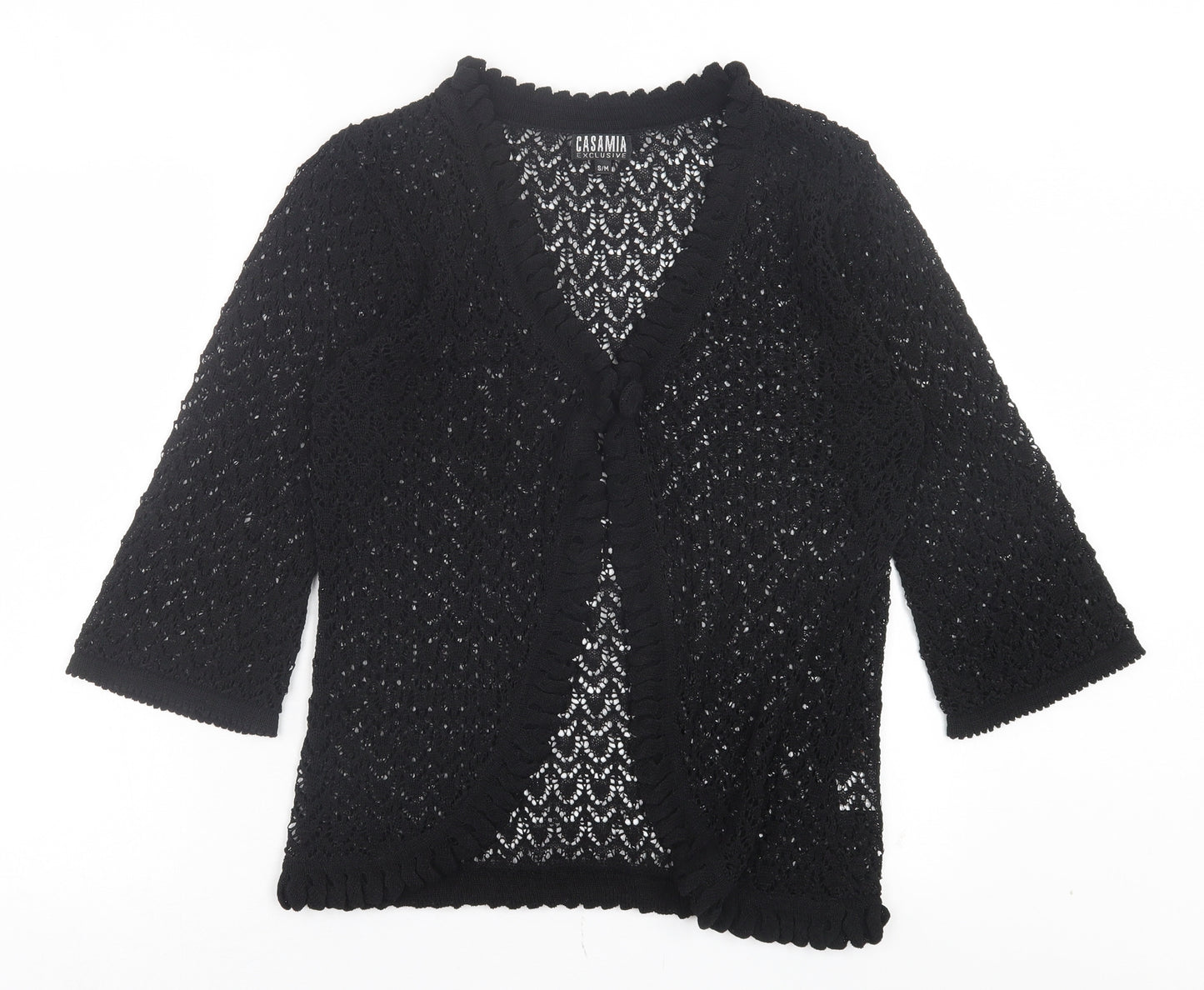 Casamia Womens Black V-Neck Cotton Cardigan Jumper Size S