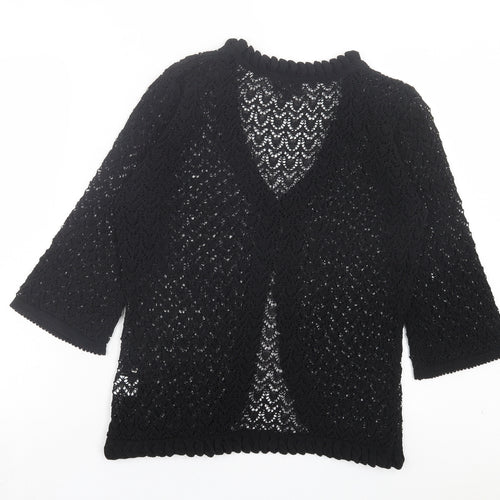 Casamia Womens Black V-Neck Cotton Cardigan Jumper Size S