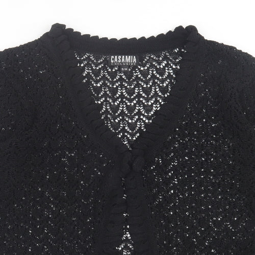 Casamia Womens Black V-Neck Cotton Cardigan Jumper Size S