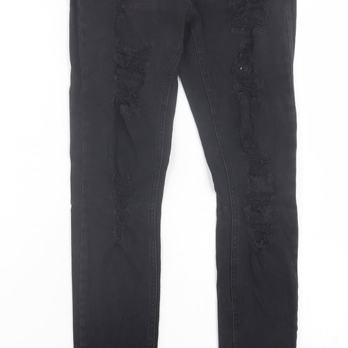 PARISIAN SIGNATURE Womens Black Camel Skinny Jeans Size 6 L29 in Regular Button - Ripped Detail