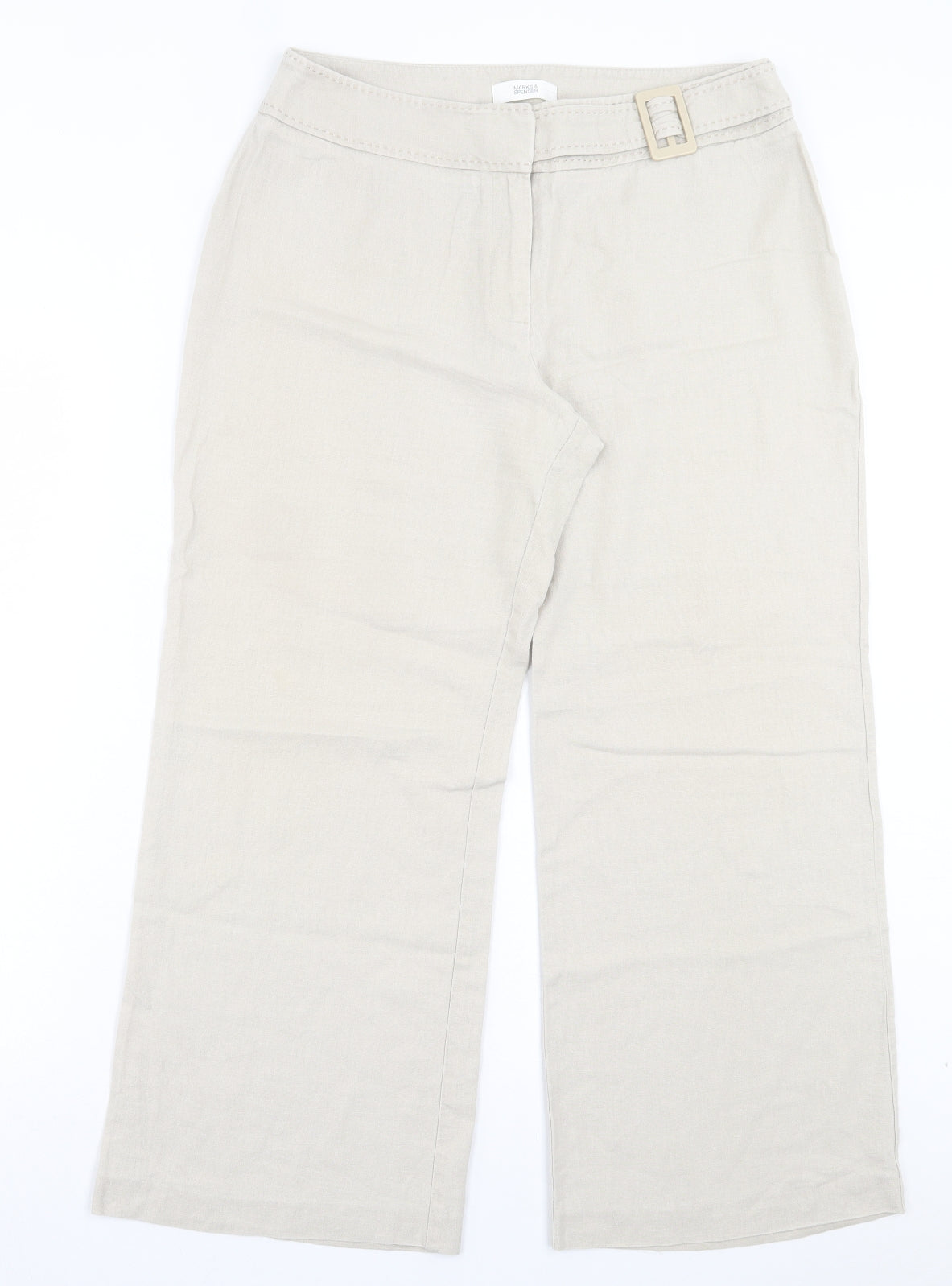 Marks and Spencer Womens Beige Linen Trousers Size 12 L27 in Regular Hook & Eye