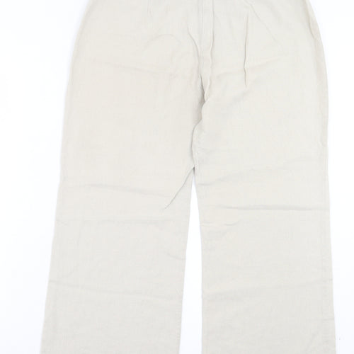 Marks and Spencer Womens Beige Linen Trousers Size 12 L27 in Regular Hook & Eye