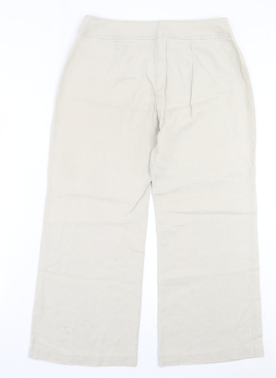 Marks and Spencer Womens Beige Linen Trousers Size 12 L27 in Regular Hook & Eye