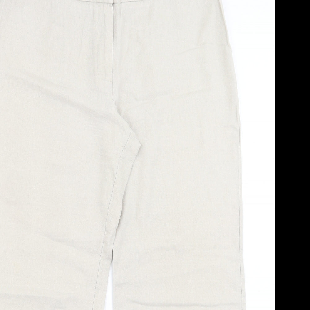 Marks and Spencer Womens Beige Linen Trousers Size 12 L27 in Regular Hook & Eye