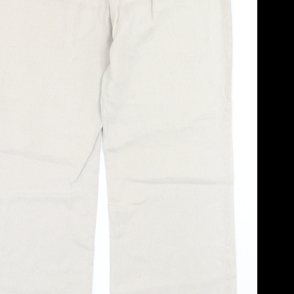 Marks and Spencer Womens Beige Linen Trousers Size 12 L27 in Regular Hook & Eye