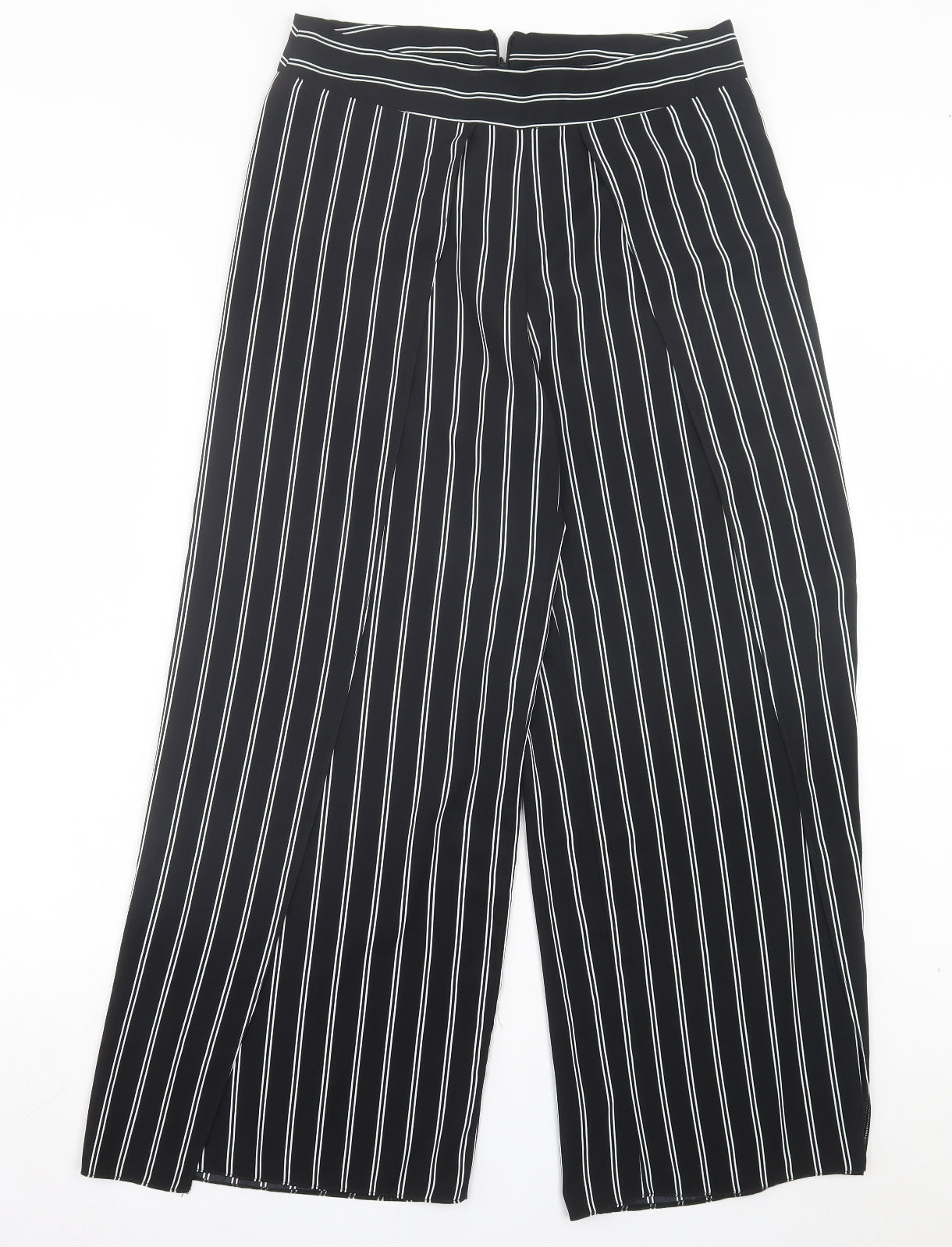 New Look Womens Black Striped Polyester Trousers Size 14 L28 in Regular Zip