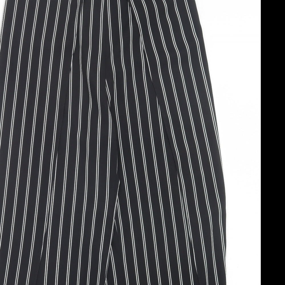 New Look Womens Black Striped Polyester Trousers Size 14 L28 in Regular Zip