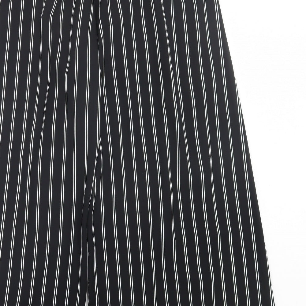 New Look Womens Black Striped Polyester Trousers Size 14 L28 in Regular Zip