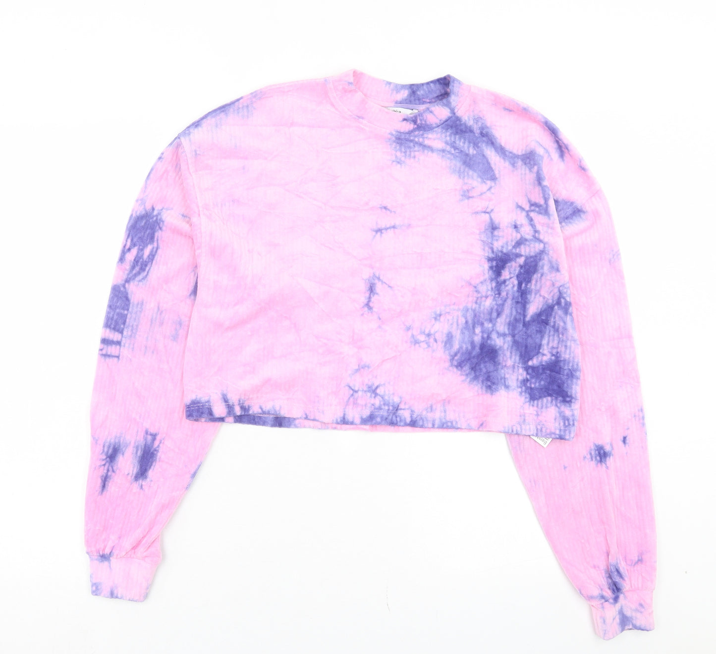 Bershka Womens Pink Geometric Cotton Pullover Sweatshirt Size S Pullover - Tye Dye