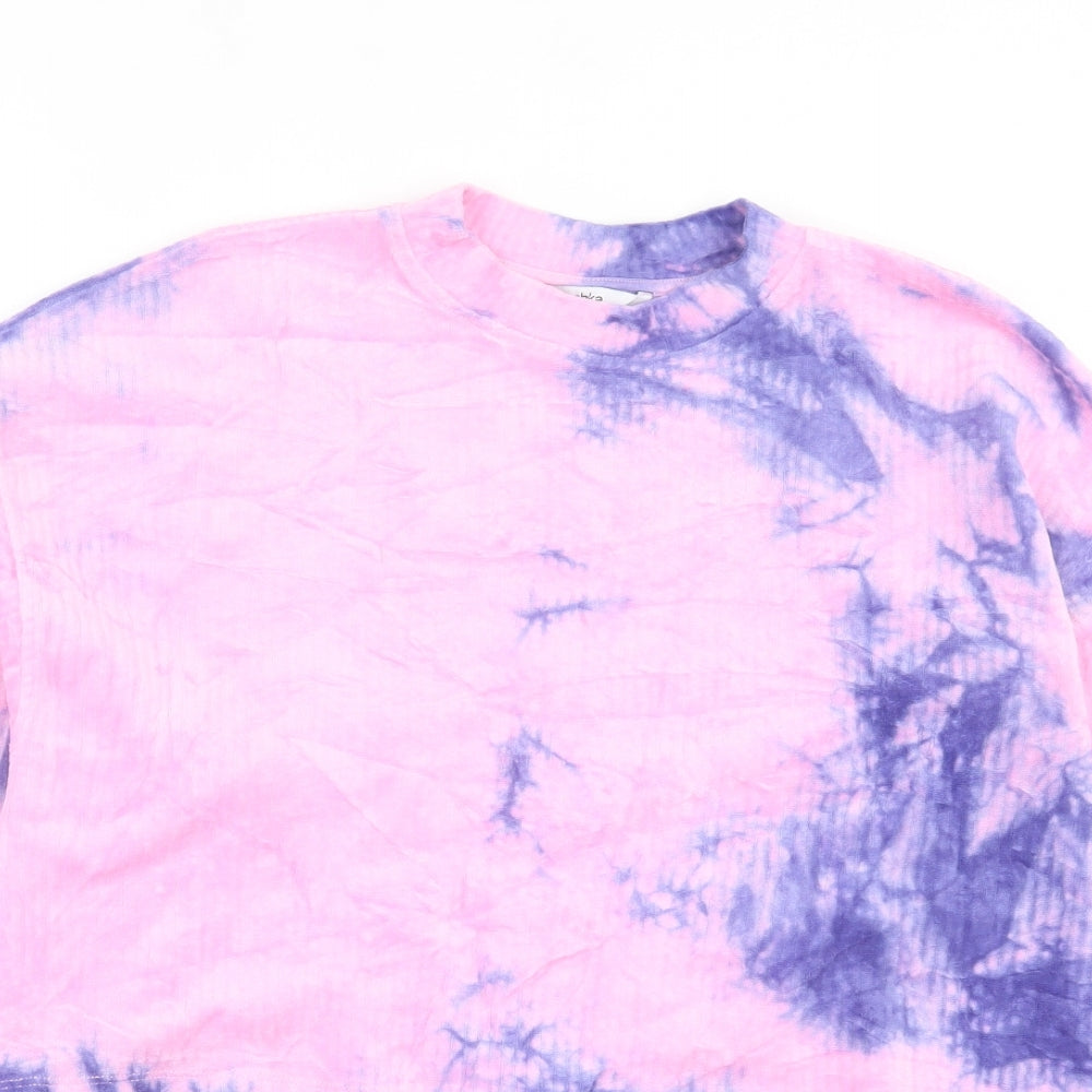 Bershka Womens Pink Geometric Cotton Pullover Sweatshirt Size S Pullover - Tye Dye