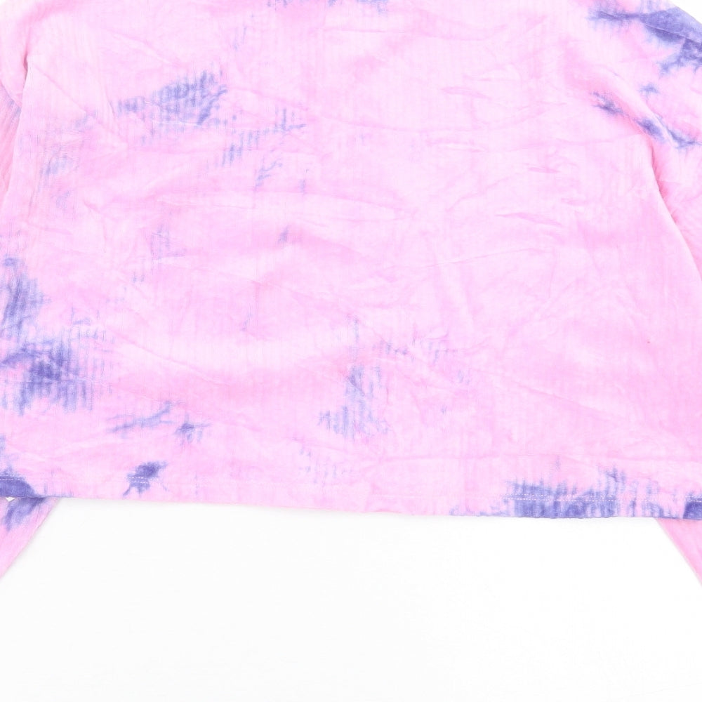 Bershka Womens Pink Geometric Cotton Pullover Sweatshirt Size S Pullover - Tye Dye