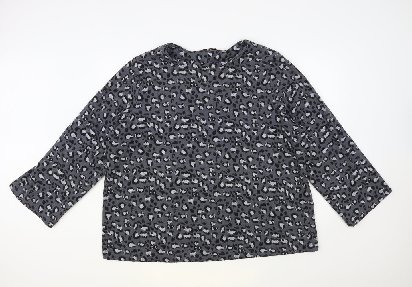 TU Womens Grey Animal Print Polyester Pullover Sweatshirt Size 24 Pullover - Leopard Print