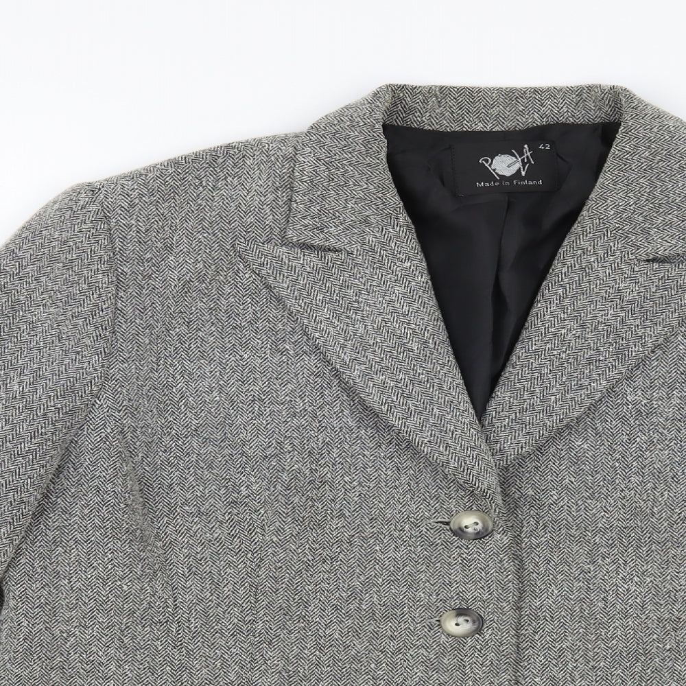 Pola Womens Grey Herringbone Jacket Blazer Size 14 Button