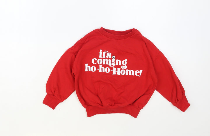 NEXT Boys Red Cotton Pullover Sweatshirt Size 5 Years Pullover - It's Coming Ho-Ho Home