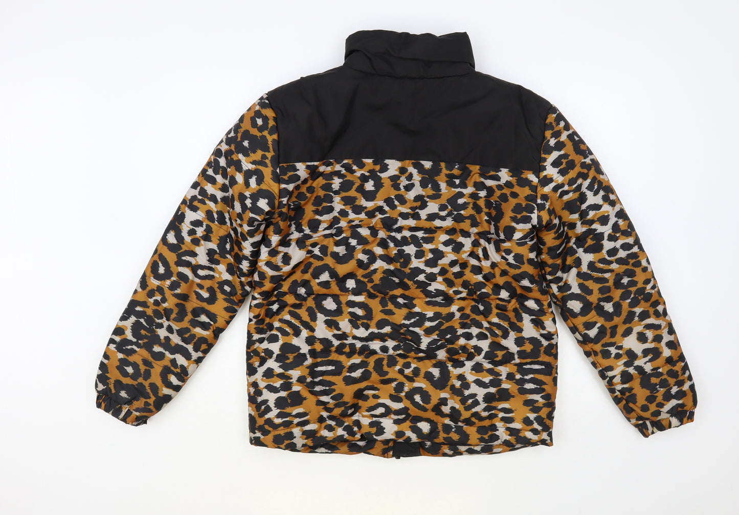 Daisy Street Womens Black Animal Print Puffer Jacket Jacket Size 8 Zip - Leopard Print