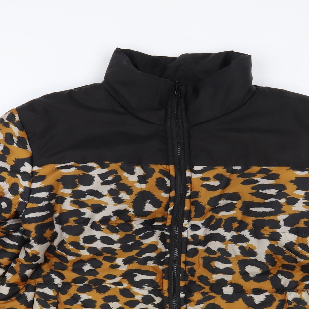 Daisy Street Womens Black Animal Print Puffer Jacket Jacket Size 8 Zip - Leopard Print