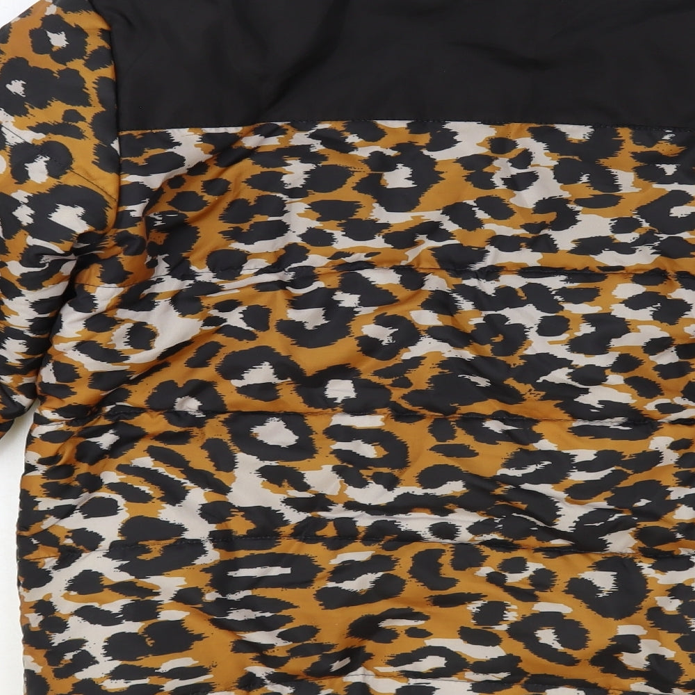 Daisy Street Womens Black Animal Print Puffer Jacket Jacket Size 8 Zip - Leopard Print
