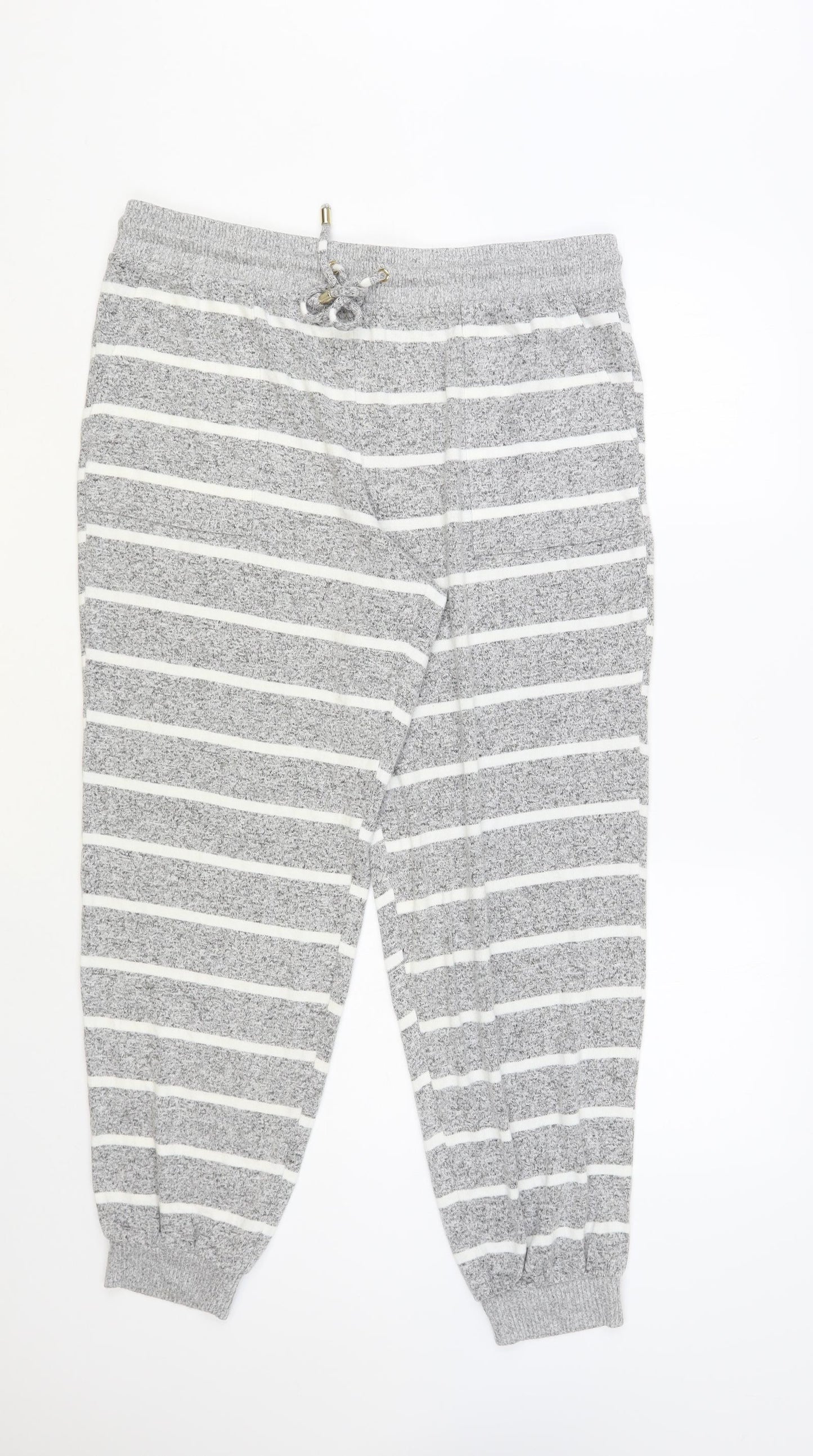 Marks and Spencer Womens Grey Striped Viscose Lounge Pants Size 16 Drawstring
