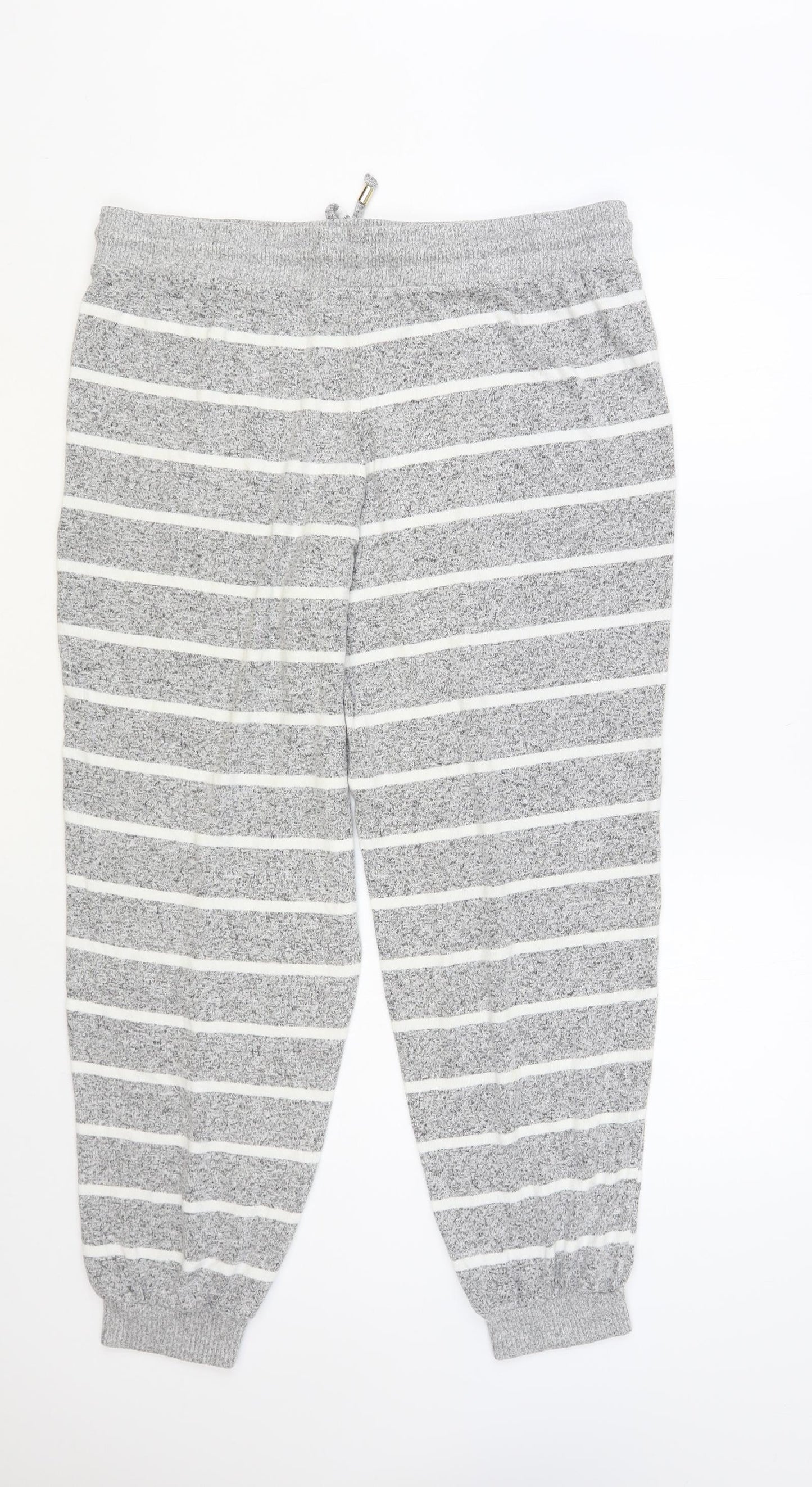 Marks and Spencer Womens Grey Striped Viscose Lounge Pants Size 16 Drawstring