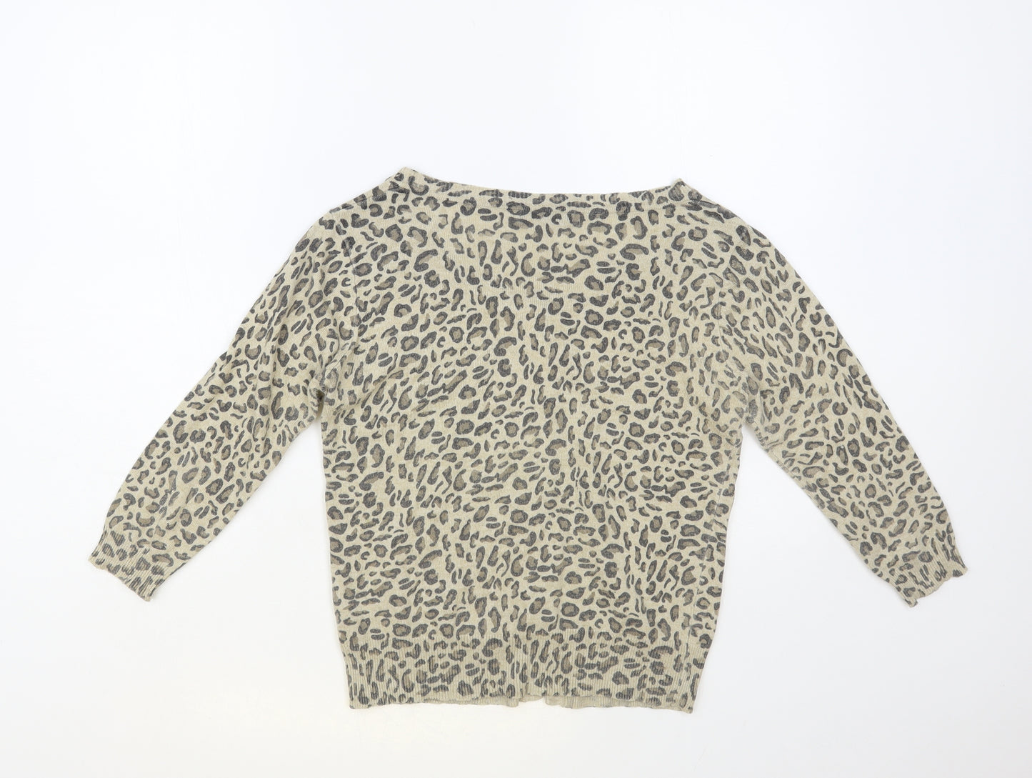 Dunnes Womens Beige Boat Neck Animal Print Nylon Cardigan Jumper Size 14 - Leopard Print